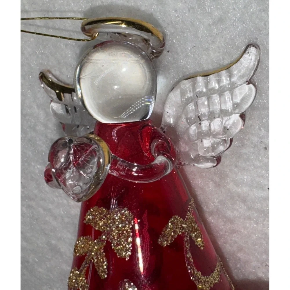 Blown Glass Ornament Christmas Angel Hand‎ Crafted Red And Clear Glass